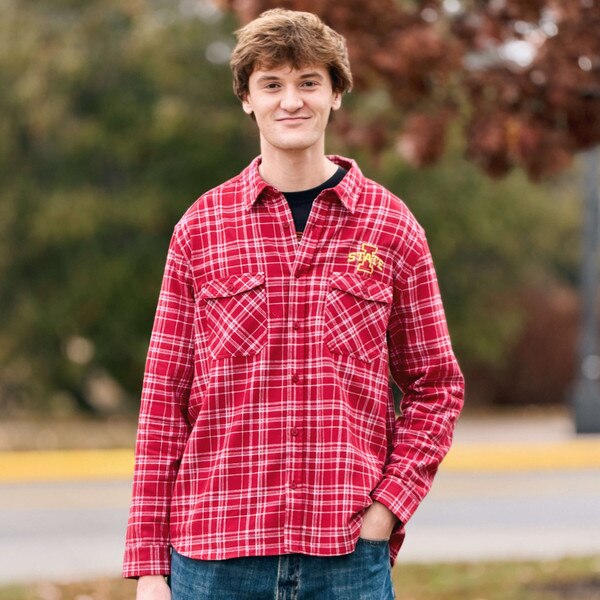 Antigua I-State Cardinal Embroidered Flannel Shirt